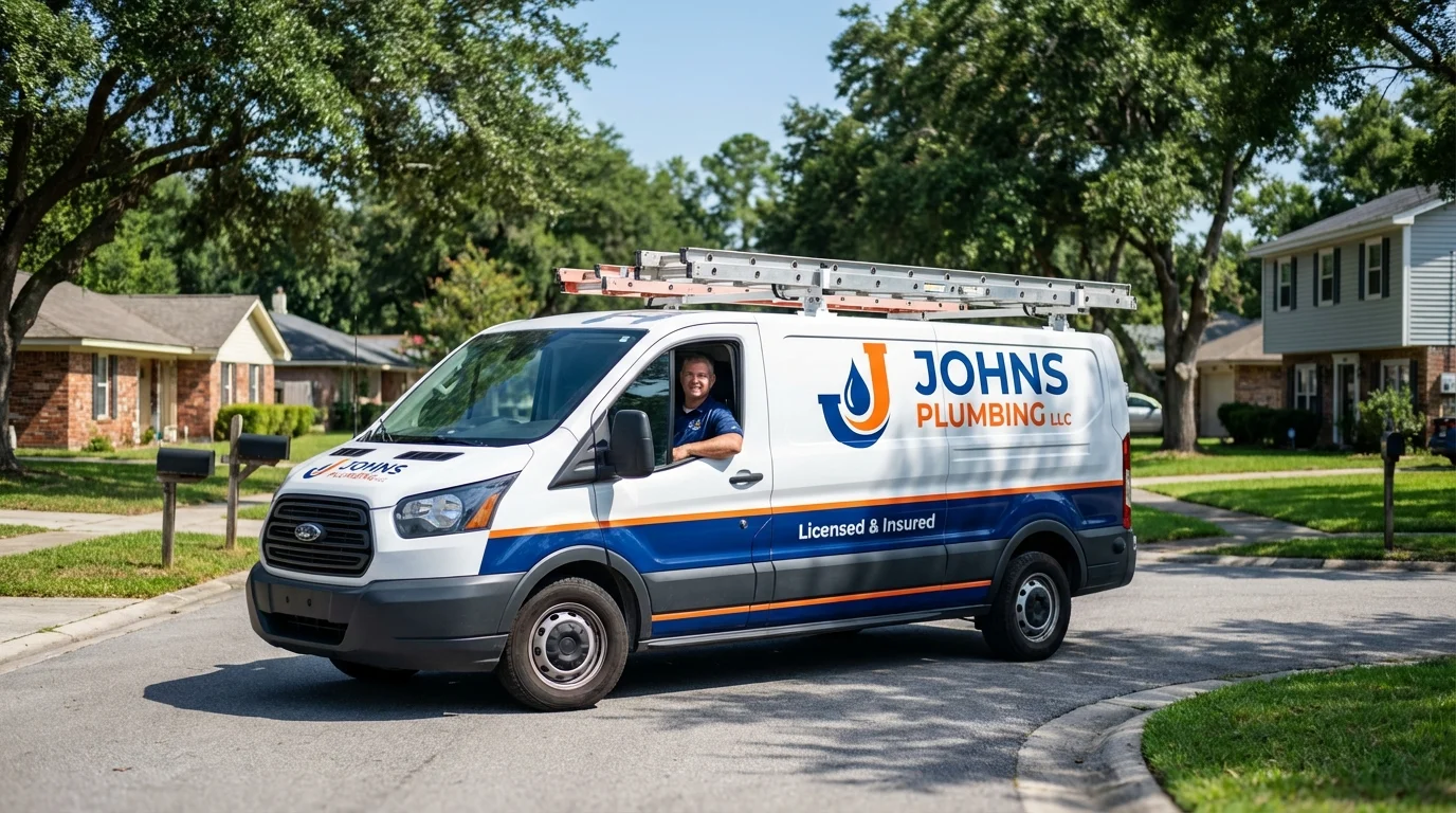 Johns Plumbing LLC service van in Concordia, KS