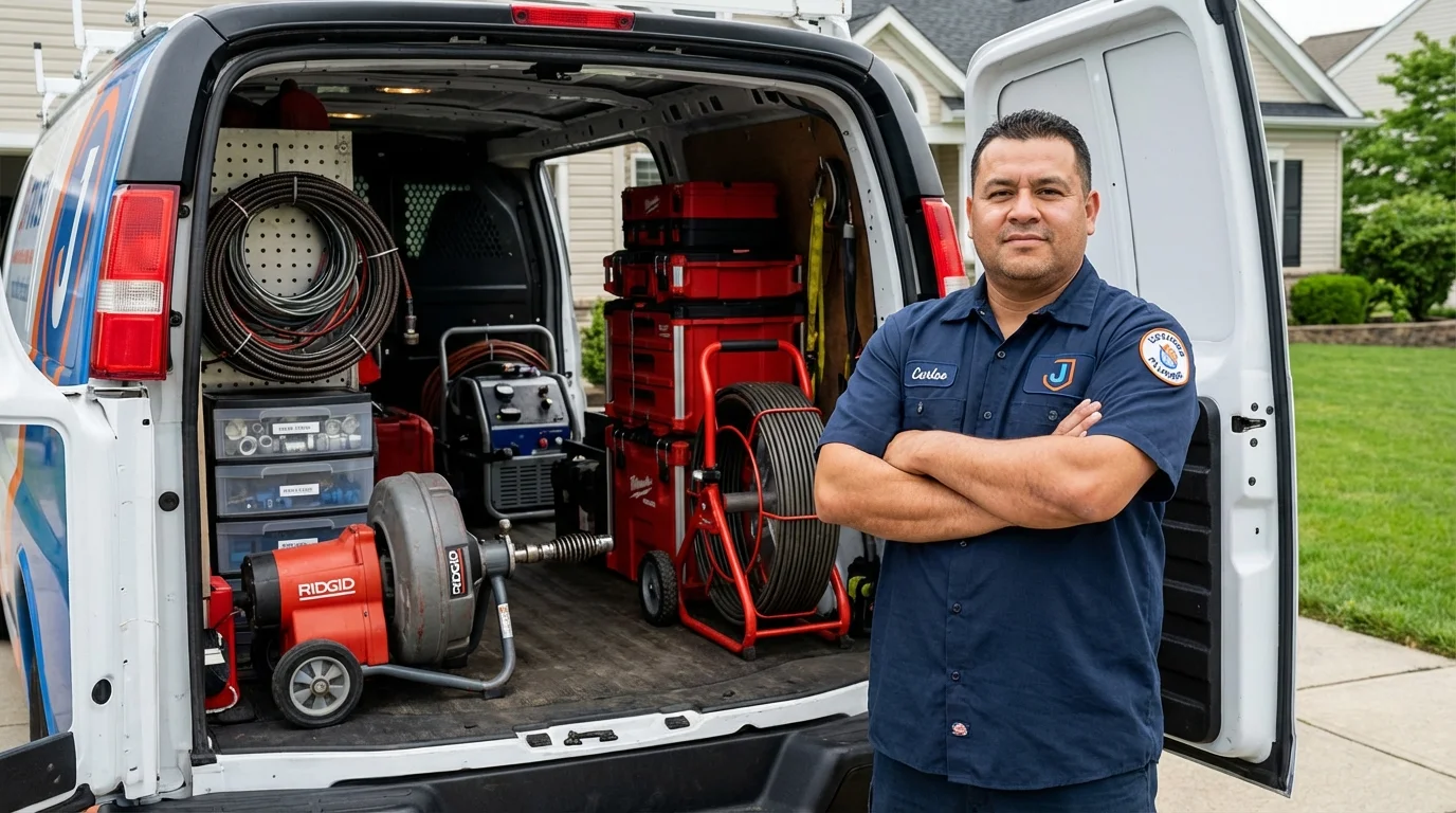 Professional drain cleaning equipment and Johns Plumbing LLC plumber in Concordia