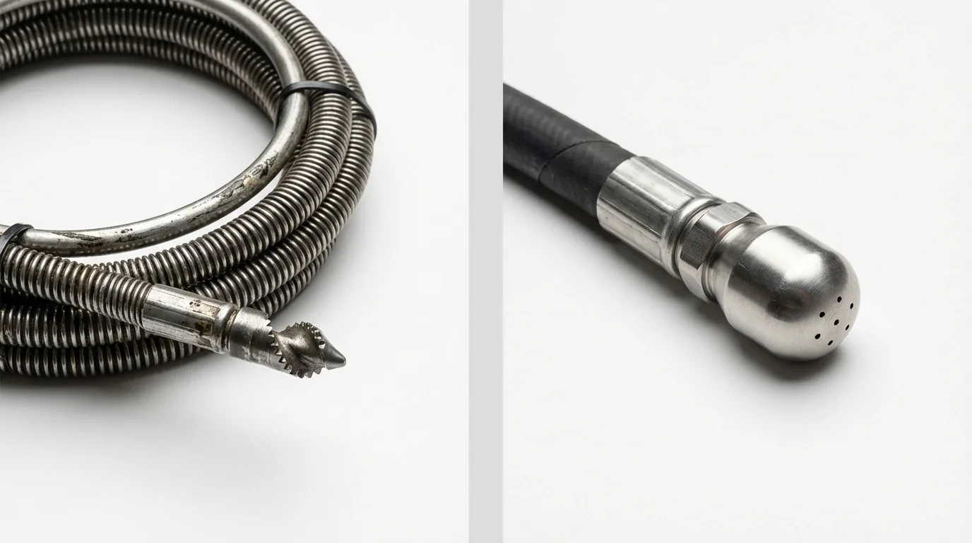 Drain snake cable and hydro jetting nozzle used for drain cleaning in Concordia, KS