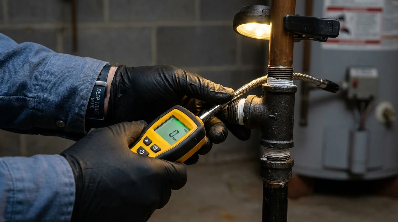 Gas leak detection with electronic sniffer by Johns Plumbing LLC in Concordia