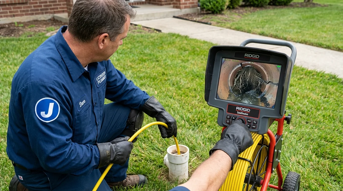 Sewer camera inspection being performed by Johns Plumbing LLC in Concordia