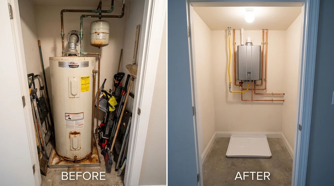 Tank water heater versus wall-mounted tankless unit comparison for Concordia, KS homeowners