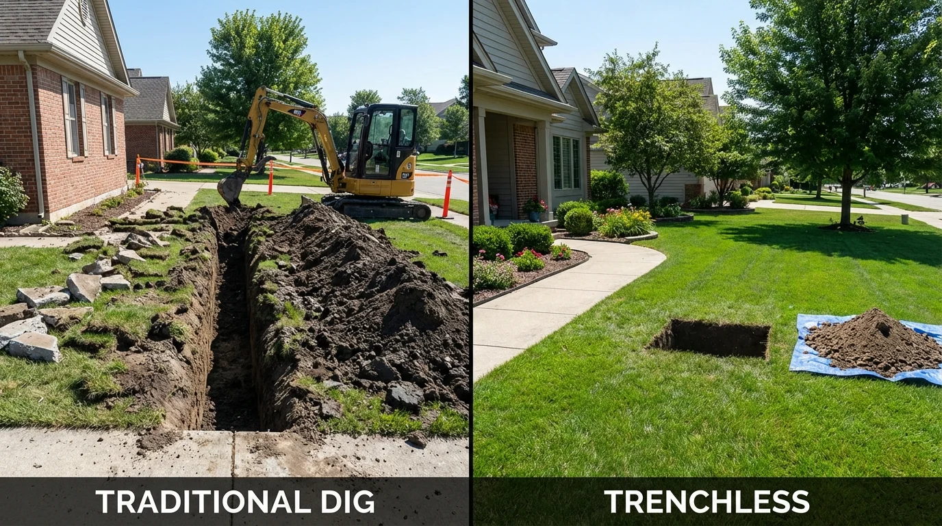Trenchless sewer repair with minimal yard damage versus traditional excavation in Concordia, KS